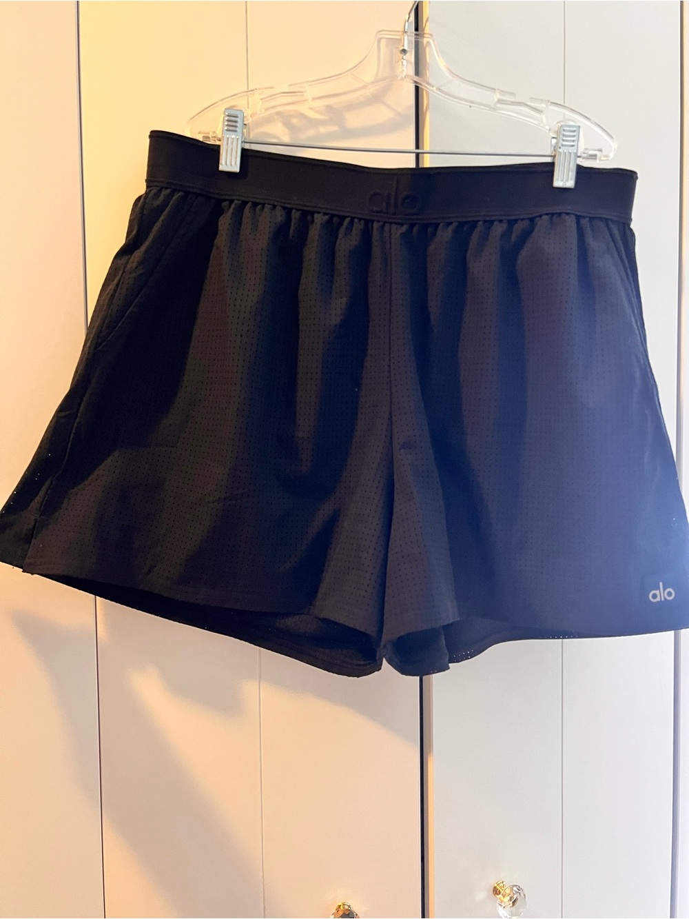 ALO Yoga Mesh Black Perforated Athletic Shorts for Women